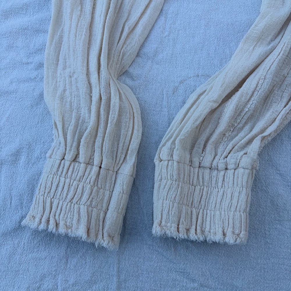 Caravana Sibinche Frayed Cotton Gauze Track Pants, Boho Semi Sheer Joggers - Picture 7 of 12